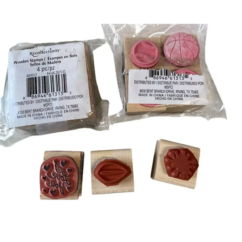 Rubber Wooden Stamp Set Assorted Designs Nature‎ & Sports Themes